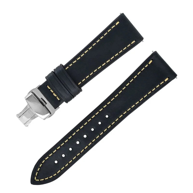 black classic oil-waxed cowhide strap with butterfly clasp