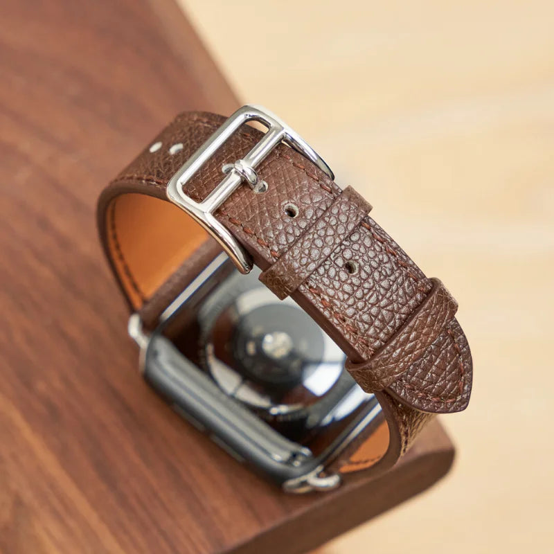 Handcrafted caramel Epsom leather Apple Watch strap for Apple Watch Series 10 46 mm