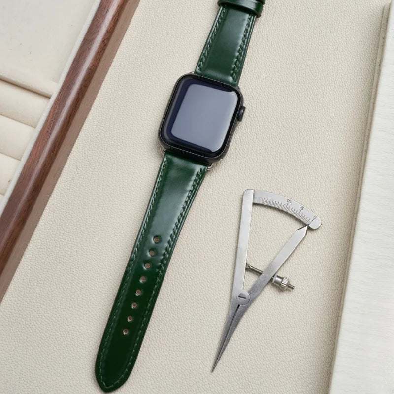 Handcrafted green Shell Cordovan leather Apple Watch band for Apple Watch Series 10 46 mm