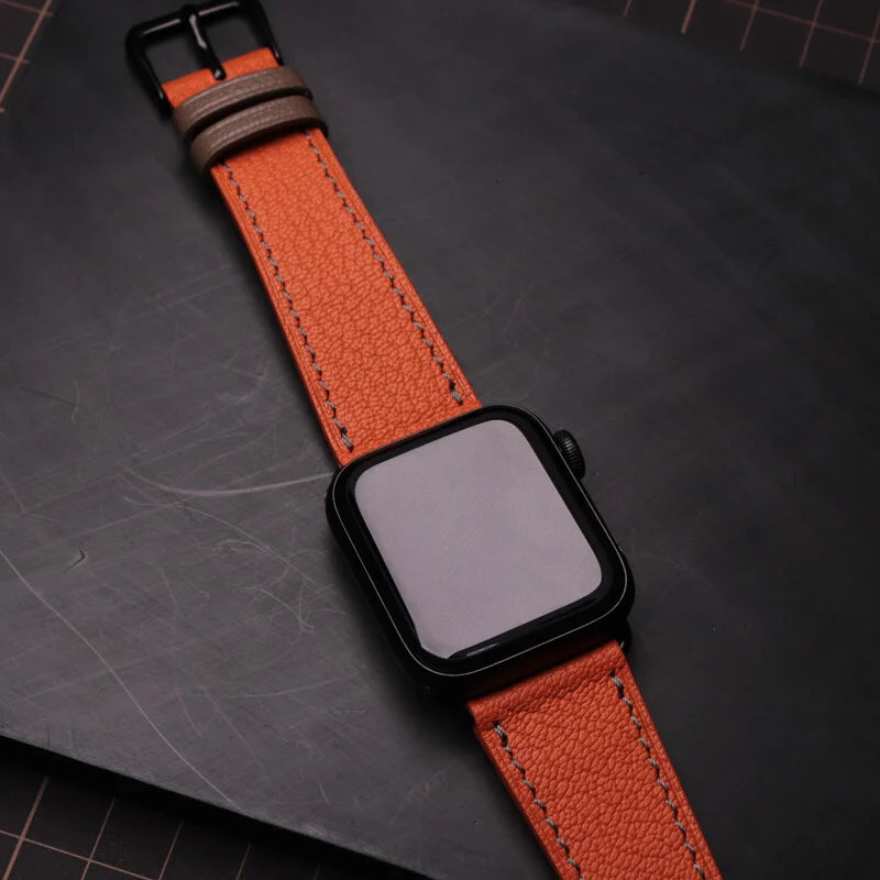 Handcrafted orange Sully leather Apple Watch strap for Apple Watch Series 6 44 mm