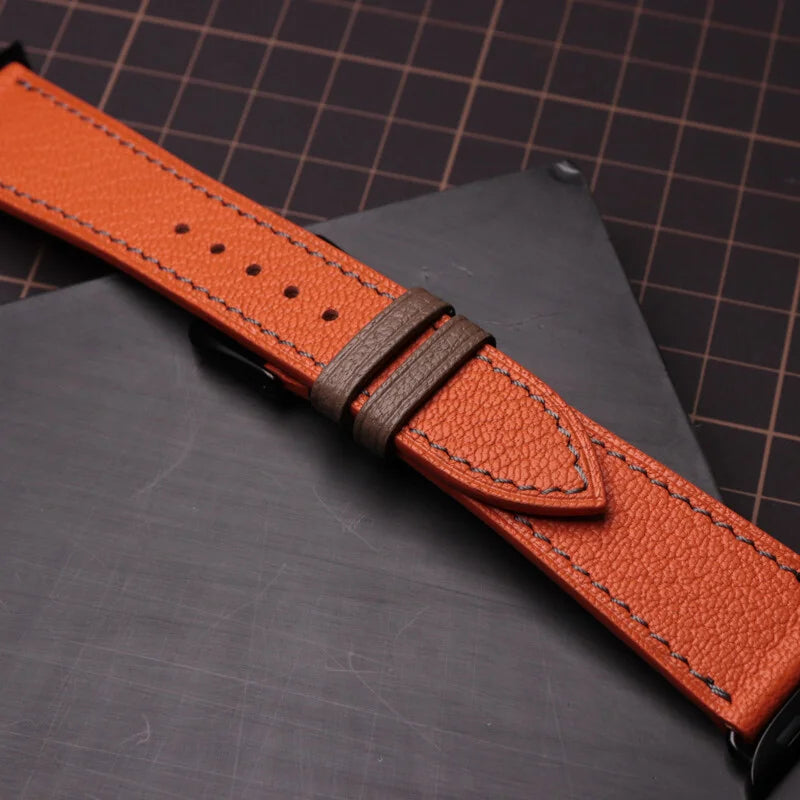 Handcrafted orange Sully leather Apple Watch strap for Apple Watch Series 10 46 mm