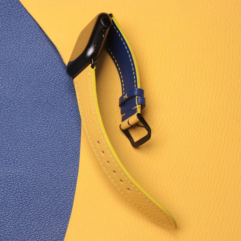 Handcrafted yellow Sully leather Apple Watch strap for Apple Watch Series 9 45 mm