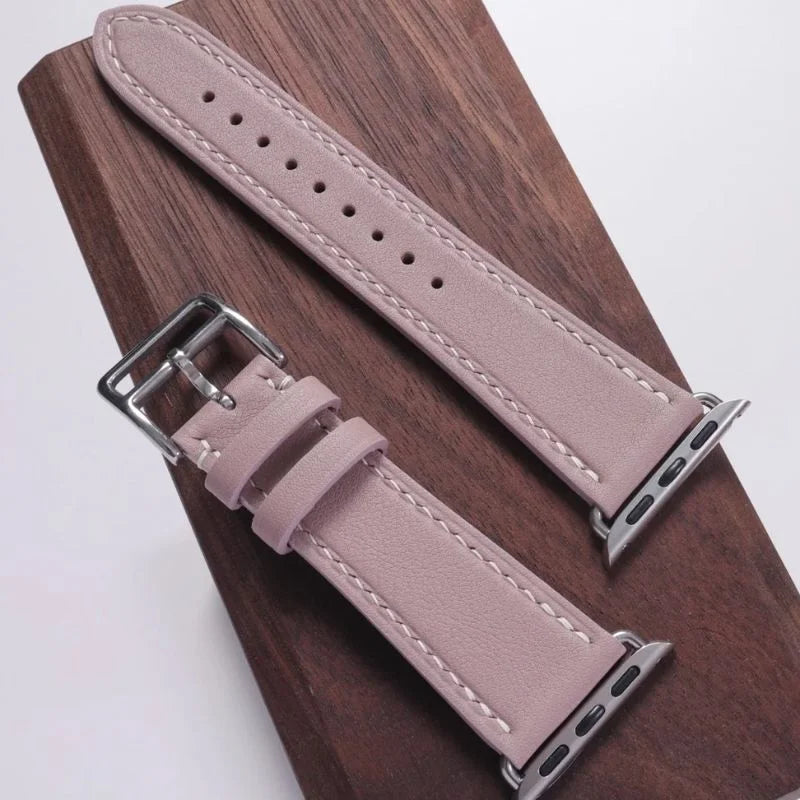 Handmade pink Swift leather strap, compatible with Apple Watch Series 7 (41mm). Premium craftsmanship by WatchesMate for stylish and comfortable wear