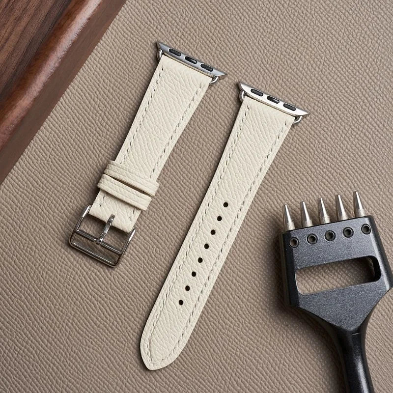 Handmade white Epsom leather band compatible with Apple Watch SE 40 mm