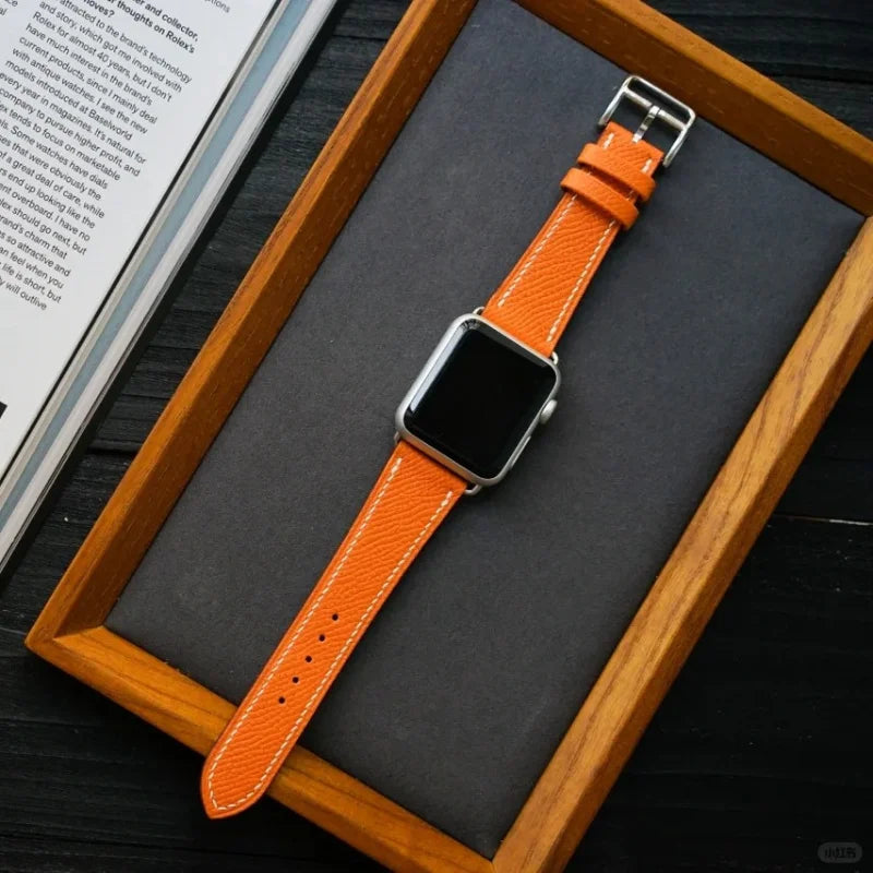 Handmade orange Swift leather strap for Apple Watch Series 10 42 mm
