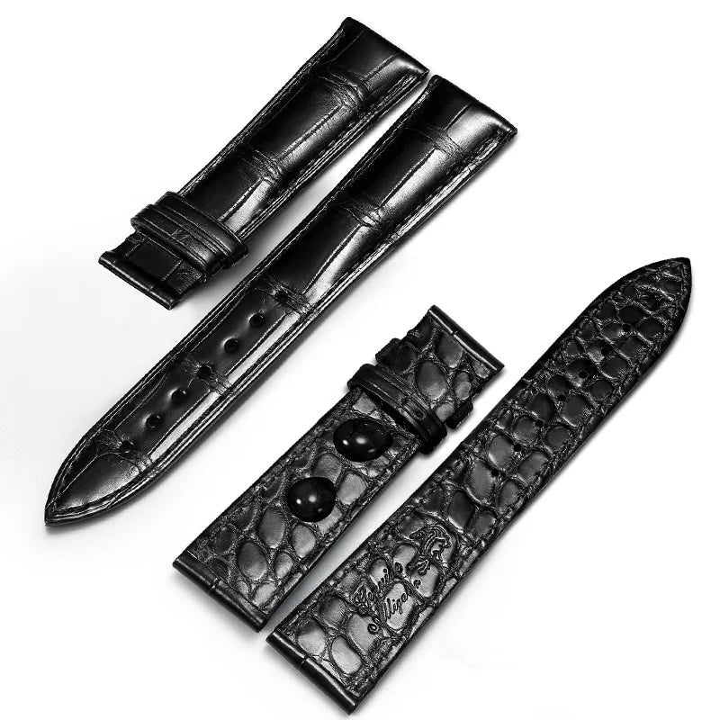 WatchesMate black dual-sided alligator-textured leather watch strap