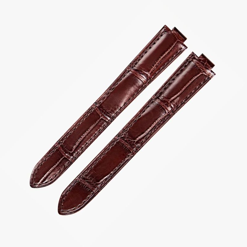 WatchesMate brown alligator-textured leather strap compatible with Cartier Ballon Bleu watches, showcasing timeless elegance and refined craftsmanship