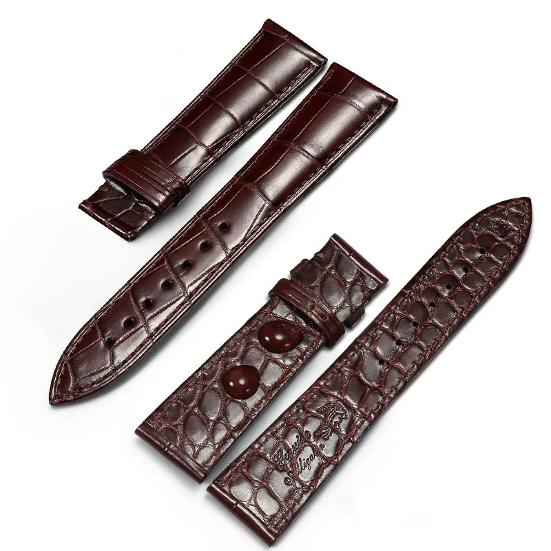 WatchesMate brown dual-sided alligator-textured leather watch strap.