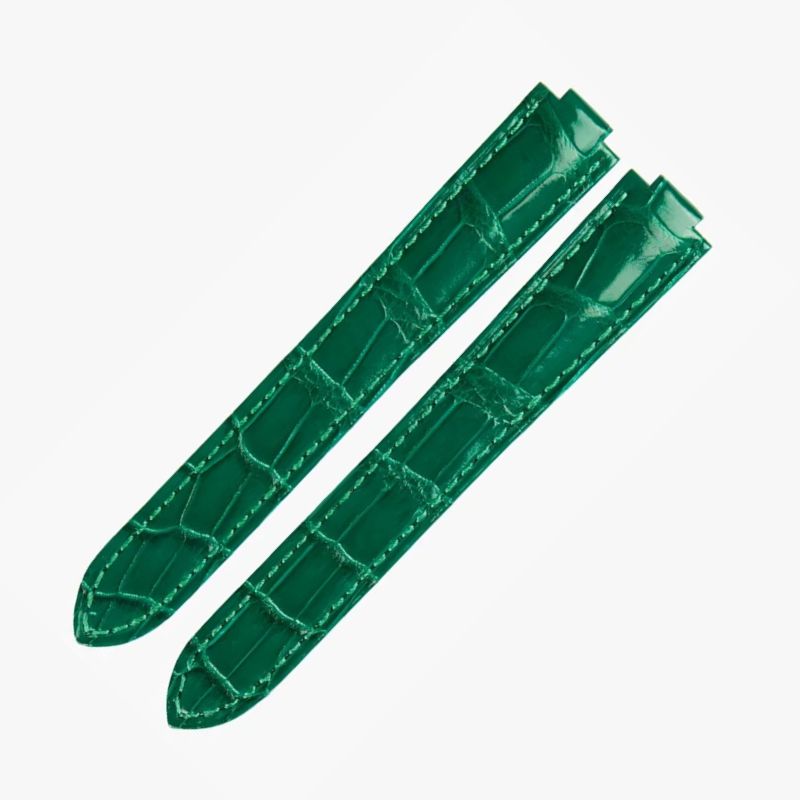WatchesMate green alligator-textured leather strap compatible with Cartier Ballon Bleu watches, offering a fresh and natural vibe