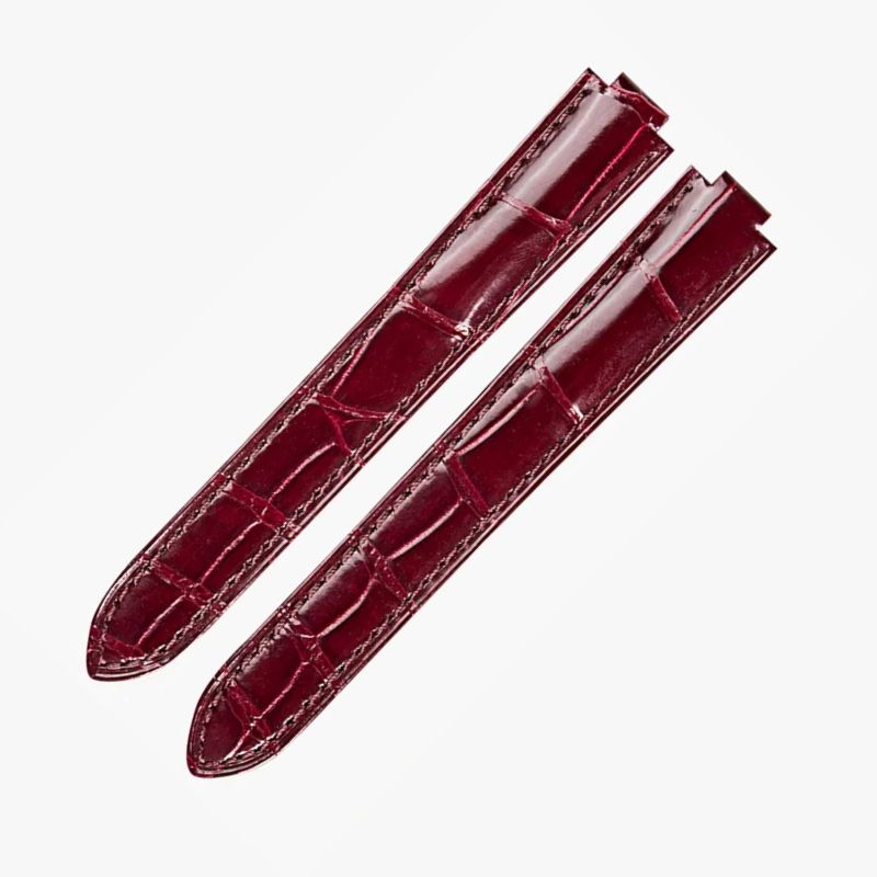 WatchesMate maroon alligator-textured leather strap compatible with Cartier Ballon Bleu watches, exuding rich and sophisticated character
