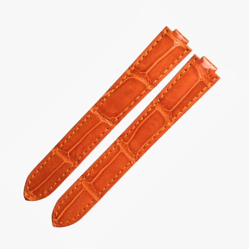 WatchesMate orange alligator-textured leather strap compatible with Cartier Ballon Bleu watches, bringing warmth and energy