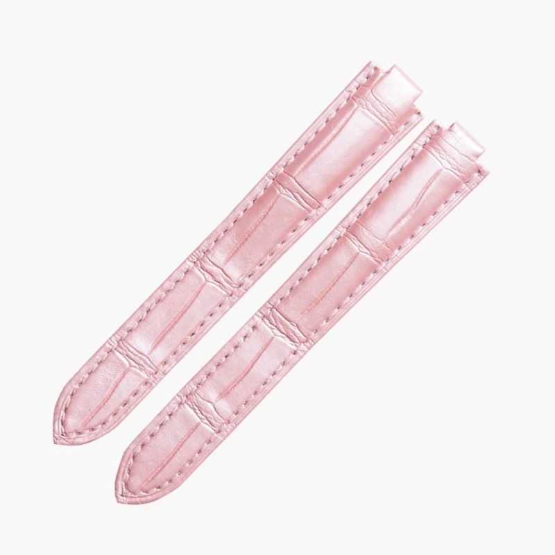 WatchesMate pink alligator-textured leather strap compatible with Cartier Ballon Bleu watches, presenting a soft and feminine touch
