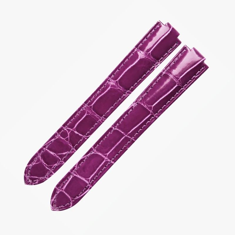 WatchesMate purple alligator-textured leather strap compatible with Cartier Ballon Bleu watches, exuding regal sophistication