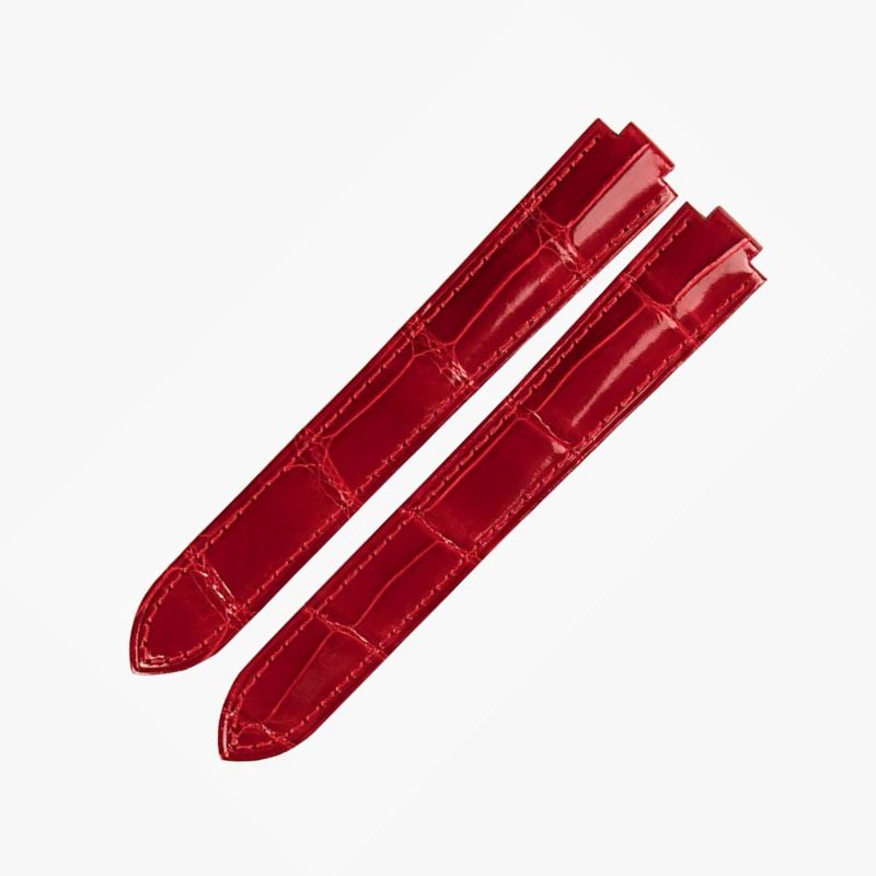 WatchesMate red alligator-textured leather strap compatible with Cartier Ballon Bleu watches, creating a striking and passionate statement