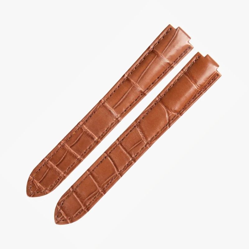 WatchesMate tan alligator-textured leather strap compatible with Cartier Ballon Bleu watches, offering a warm and versatile look