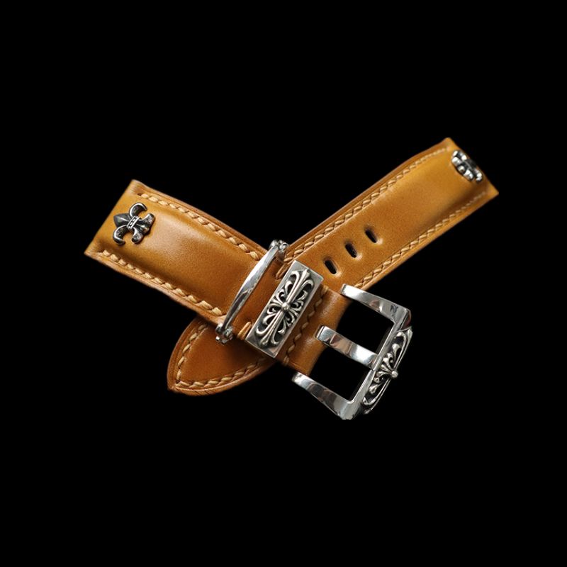 925 silver iris ornament with Gothic 3D relief on orange watch strap. Punk-inspired carvings add fierce texture to the dark aesthetic design
