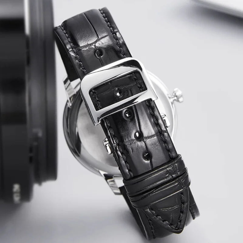 Black alligator-textured leather strap compatible with Jaeger-LeCoultre Master watches