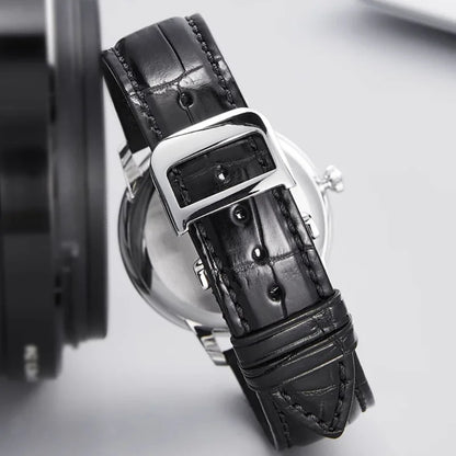 Black alligator-textured leather strap compatible with Jaeger-LeCoultre Master watches
