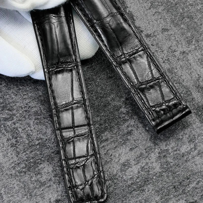 Black alligator leather strap compatible with TAG Heuer watches