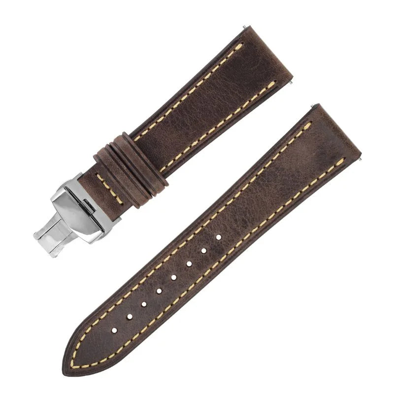 WatchesMate Classic Oil-Waxed Cowhide Strap with Butterfly Clasp
