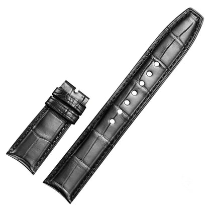 WatchesMate black alligator-textured leather watch strap compatible with IWC Portugieser