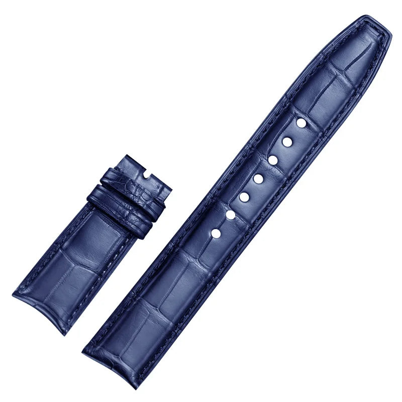 WatchesMate blue alligator-textured leather watch strap compatible with IWC Portugieser
