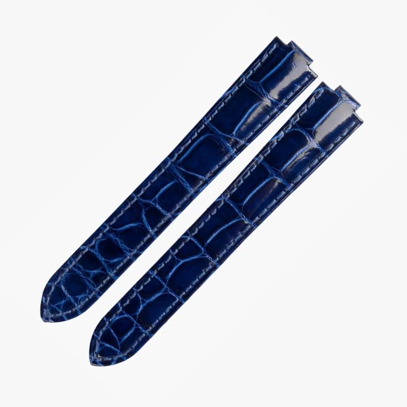 WatchesMate bright blue alligator-textured leather strap compatible with Cartier Ballon Bleu watches, adding a fresh and lively pop of color