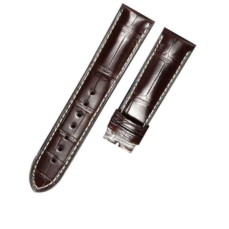 WatchesMate brown alligator-textured leather watch strap compatible with Longines watches, handcrafted premium quality