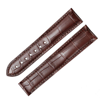 WatchesMate brown alligator-textured leather strap compatible with Omega watches, handcrafted with premium hand-stitched detailing