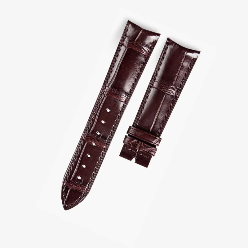 Brown alligator-textured leather strap by WatchesMate, compatible with Jaeger-LeCoultre timepieces, handcrafted for timeless elegance