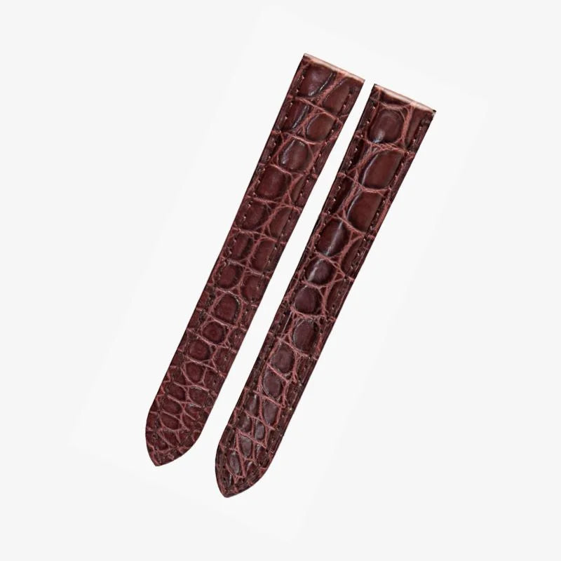 WatchesMate brown alligator-textured leather watch strap compatible with Cartier Tank, featuring premium craftsmanship
