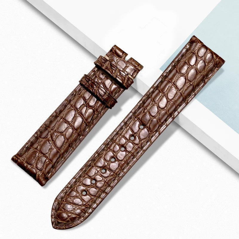 WatchesMate brown alligator‑textured leather watch strap, compatible with Longines watches