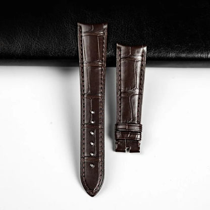 WatchesMate dark brown alligator-textured leather strap compatible with Rolex watches — elegant texture, handcrafted quality, and refined everyday comfort