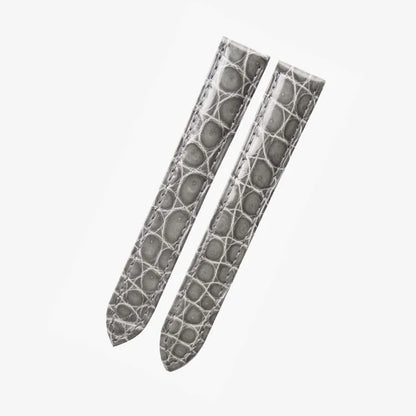Gray alligator-textured leather watch strap by WatchesMate, compatible with Cartier Tank and similar watches