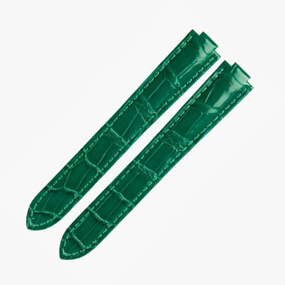 WatchesMate green alligator-textured leather strap compatible with Cartier Ballon Bleu watches, offering a fresh and natural vibe