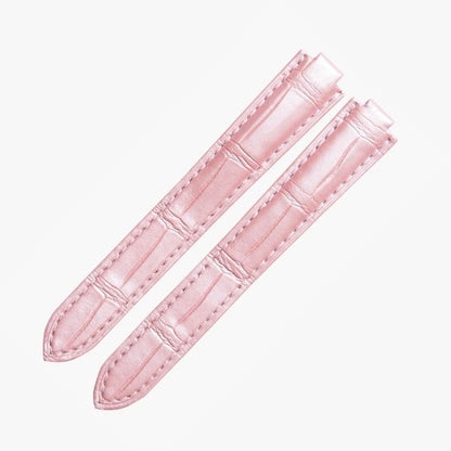 WatchesMate pink alligator-textured leather strap compatible with Cartier Ballon Bleu watches, presenting a soft and feminine touch