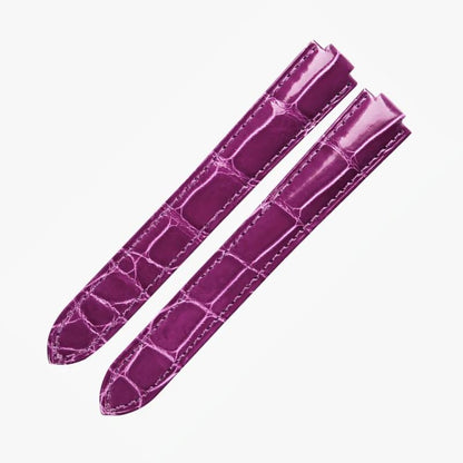 WatchesMate purple alligator-textured leather strap compatible with Cartier Ballon Bleu watches, exuding regal sophistication