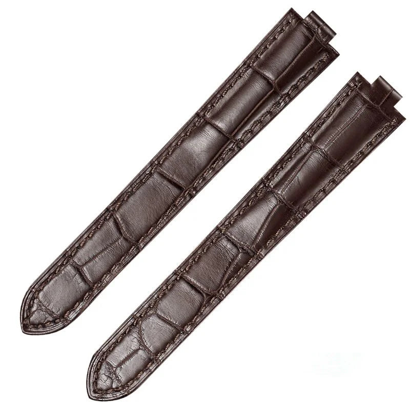 Brown alligator-textured leather strap compatible with Cartier Ballon Bleu