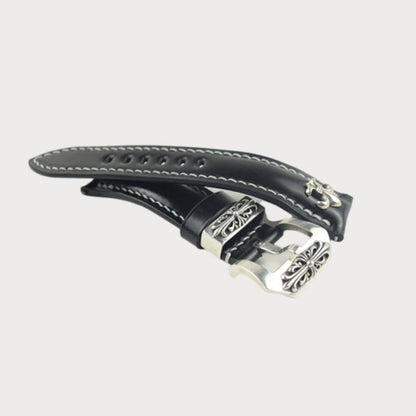 Handcrafted black shell cordovan watch strap