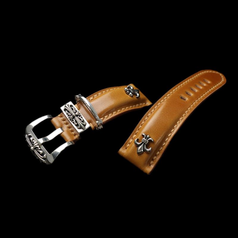 Bold orange Gothic-punk watch strap, paired with hand-engraved silver buckle. Ideal for making a unique individuality statement