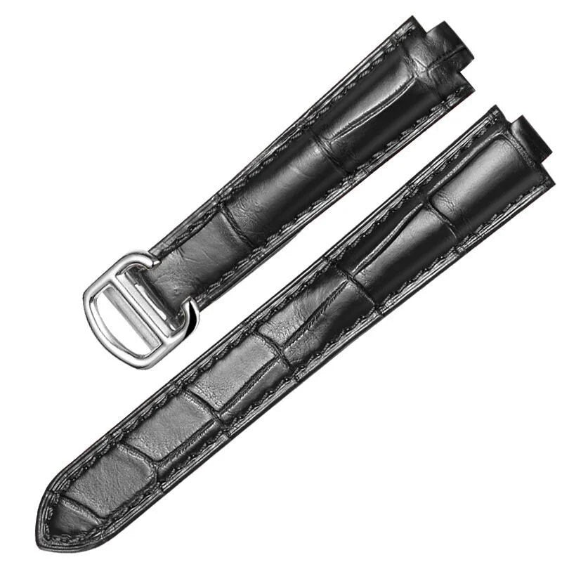 Premium black leather replacement watch strap compatible with Cartier Ballon Bleu collection