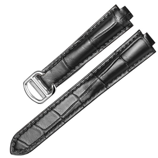 Premium black leather replacement watch strap compatible with Cartier Ballon Bleu collection