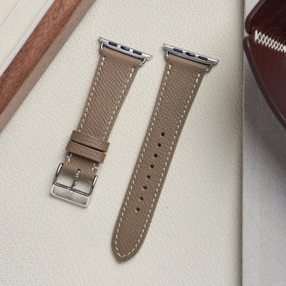Minimalist gray Epsom leather watch band, compatible with Apple Watch Series 12 11 10.